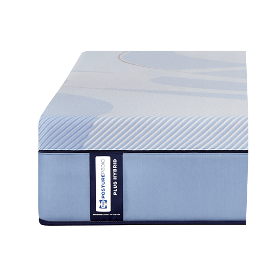 Posturepedic Plus Hybrid corner view showing label with rounded corners